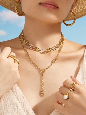 Personalized Japanese Zircon Stainless Steel 18K Gold Plating Y-Shaped Necklace Temperament Wild Female Accessories Tassel Clavicle Chain