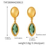 color: TXF280-Gold Light Green Glass Stone Earrings