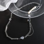 Exaggerated and Personalized Stainless Steel Necklace Copper Earrings Freshwater Pearl Inlaid Zircon Design Jewelry Ornament