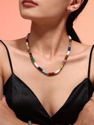 Retro Dopamine Natural Stone Abacus Beads Necklace Bracelet Ethnic Light Luxury Handmade Rainbow Beaded Set
