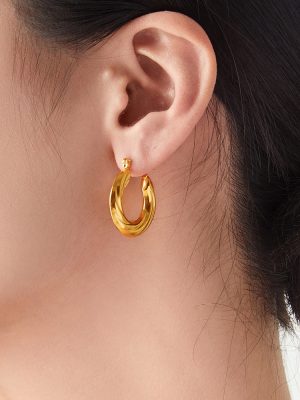 Chic Commute Minimalist Personalized Twist Ear Ring Stainless Steel Gold-Plated Geometric Multi-Layer Texture Design Earrings