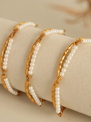 Double-Layer Pearl Bracelet Twin Women's Stainless Steel Plated 18K Real Gold Non-Fading Design Light Luxury Bracelet
