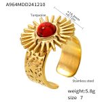 color: A964-Gold Red Turquoise Ring