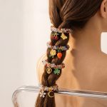 Light Luxury Colorful Crystal DIY Fruit Flower Pendant Hair Ring Summer Fresh Stackable Hair Accessories