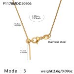 color: P1178-3 Gold Round Snake Chain Necklace 49cm