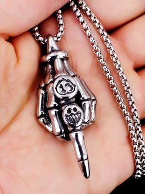 National Fashion Hip Hop Versatile Stainless Steel Skull Gesture Pendant Personalized Men and Women Casual Couple Necklace