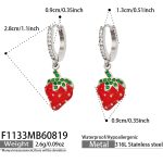 color: F1133-Resin Drop Strawberry Zircon Steel Color Earrings
