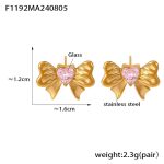 color: F1192-Gold Pink Glass Stone Earrings