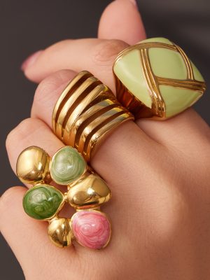 Exaggerated Colorful Oil Necklace Stainless Steel Gold-Plated Women's Non-Fading Ring Ornament