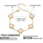 color: TXE612-Pink Cracked Ice Stone Flower Gold Bracelet -17+5cm