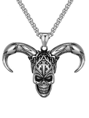 New Stainless Steel Ornament Goat Skull Pendant Men's Retro Punk Necklace