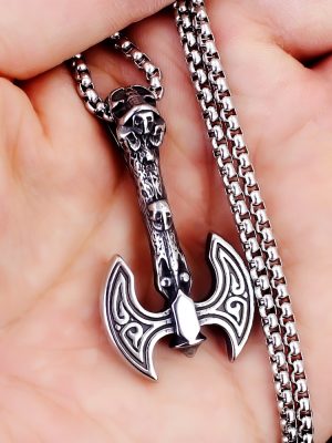 Men's Axe Viking Pendant Punk Jewelry Stainless Steel Hip Hop Necklace