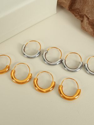 Gold Metal Color Earrings Geometric round Semicircle Ear Clip Stainless Steel Plated 18K Gold Ear Ornament