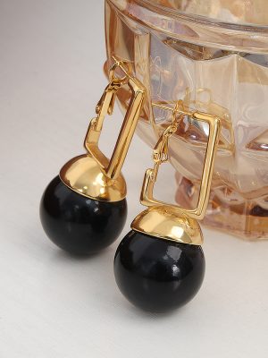 New Personalized All-Match Exaggerated Design Stainless Steel Gold-Plated Inlaid Colorful Beads round Beads Pendant Earrings Jewelry Female