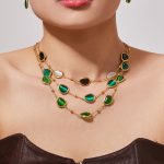 Light Luxury Cut Water Drop-Shaped Multi-Color Opal Necklace Earring Bracelet Female Stainless Steel Jewelry Set