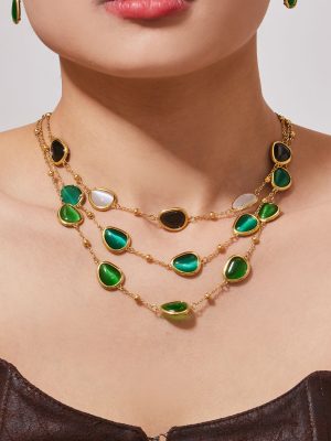Light Luxury Cut Water Drop-Shaped Multi-Color Opal Necklace Earring Bracelet Female Stainless Steel Jewelry Set