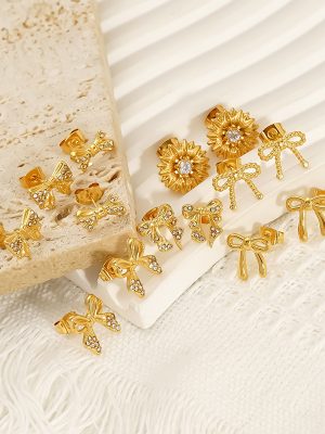 All-Match High-Grade Bow Gold-Plated Stainless Steel Studs Women's Exquisite Ornament