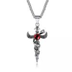 color: Red Rhinestone Snake + Stainless Steel Chain
