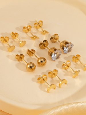 All-Match Suit Stud Earrings Simple Mini 18 Gold Plated Women's Stainless Steel Earrings Small