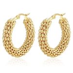 Vintage Corn Chain Stainless Steel Earrings Exaggerated Circle 18K Gold Senior Women's