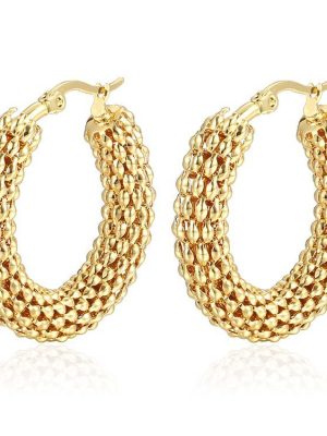 Vintage Corn Chain Stainless Steel Earrings Exaggerated Circle 18K Gold Senior Women's