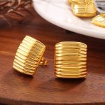 Simple All-Matching Striped Long Block Stud Earrings Stainless Steel 18K Gold Plating High Class Elegant Daily Ornament Women