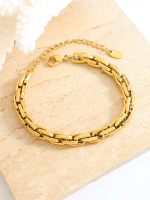 High-Grade Thick Chain Bracelet Female Stainless Steel Jewelry 18K Gold Plating Ring Buckle Hip Hop Ear Accessories