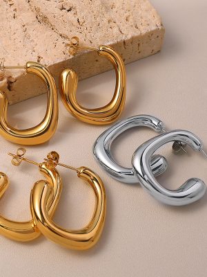 20025 French Style New Stainless Steel G-Shaped Gold-Plated Geometric Earrings Exaggerating Unique Earrings Design