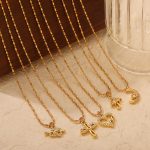 New Simple Design Light Luxury Stainless Steel Gold-Plated Diamond-Embedded Geometric Necklace Ornament Women