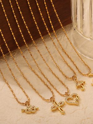 New Simple Design Light Luxury Stainless Steel Gold-Plated Diamond-Embedded Geometric Necklace Ornament Women