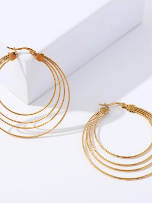 French Style Mosquito-Repellent Incense-Shaped Stainless Steel Earrings Ring Geometric and Gold Women's Earrings Light Luxury