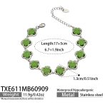 color: TXE611-Green Glass Stone Flower Steel Color Bracelet -17+5cm