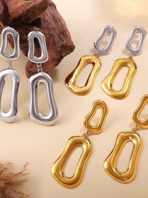 Geometric Irregular Ring Commuter Earrings Stainless Steel 18K Gold Plating Senior Ornament Women