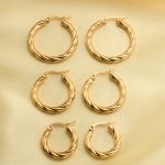 Vintage Gold Women's round Twill Stainless Steel Earrings Simple Personality Ear Ring Set