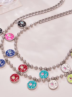New Hollow Steel Ball Oil Dripping Clavicle Chain Stainless Steel DIY Multi-Pendant Thick Chain Jewelry