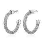 color: Full Mesh C Shape Earrings Steel Color MS-299