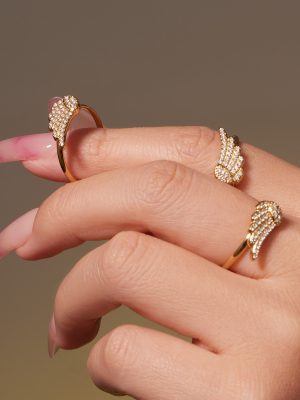 New Light Luxury Full Zirconium Wings Bracelet Ring Necklace Earrings around Simple Elegant Stainless Steel Jewelry