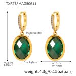 color: TXF278-Gold Green Glass Stone Earrings