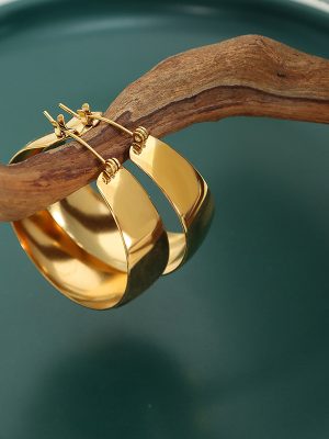 Stainless Steel Plated 18K Gold Earrings All-Match Non-Fading Exaggerated Design Ring U-Shaped Earring Ornament Female