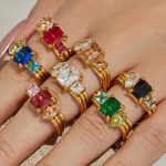 Popular Square Zircon Stainless Steel Plated 18K Gold Light Luxury Ornament Female Ring Combination