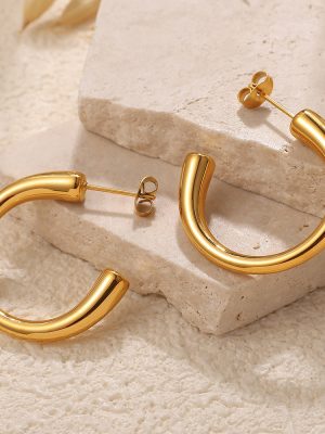 INSC-Shaped Stainless Steel 18K Gold Plating Stud Earrings Elegant Earrings Women's Simple Retro