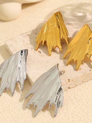 Exaggerated Personalized Wings Pleated 14K Stainless Steel Studs Advanced Women's Earrings Earrings
