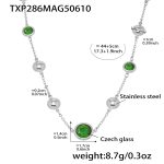color: TXP286-Steel Color Green Glass Stone Necklace 44+5cm