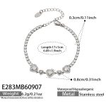 color: E283-Heart White Zircon Steel Color Bracelet -17+5cm