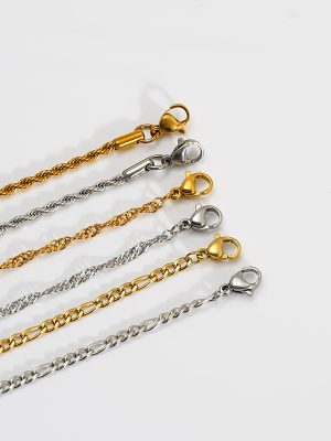 Stainless Steel Figaro Chain Hemp Flowers Chain Water Wave Necklace 18K Vacuum Plating Necklace