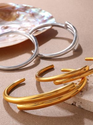 Stitching Open-Ended Bracelet Stainless Steel 18K Gold Plating All-Match Advanced Design Bracelet