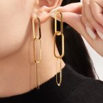 18K Gold Plated Stitching Rectangular Chain Earring Bracelet Necklace Minimalist Women's Stainless Steel