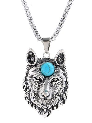 Crack Wolf Head Cross Ox Head Pearl Chain Necklace Stainless Steel Retro Pendant Ornaments