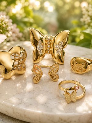 A Variety of Butterfly Design Ring Stainless Steel 18K Gold Plating Women's Bracelet Combination