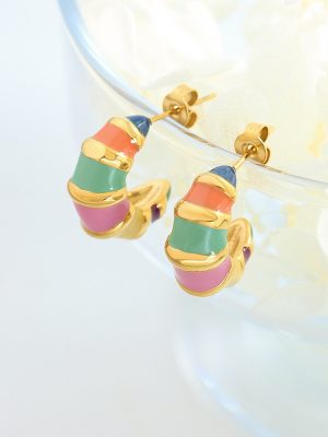 Retro Neutral Cold Non-Fading Color C Status Earrings Striped Enamel Dripping Stud Earrings Earrings